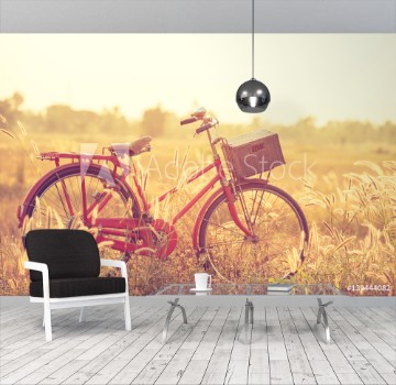 Picture of Beautiful landscape image with Bicycle at summer grass fieldclassic bicycleold bicycle style for greeting Cards post card